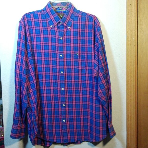 Tailorbyrd Button Down Shirt XL Plaid Pink & Blue Long Sleeves 100% Cotton - Picture 1 of 9